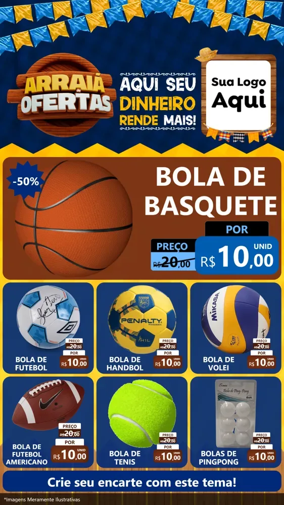 Modelo de Rede Social para Stories com o tema Arraiá de Ofertas - Junina para Artigos Esportivos