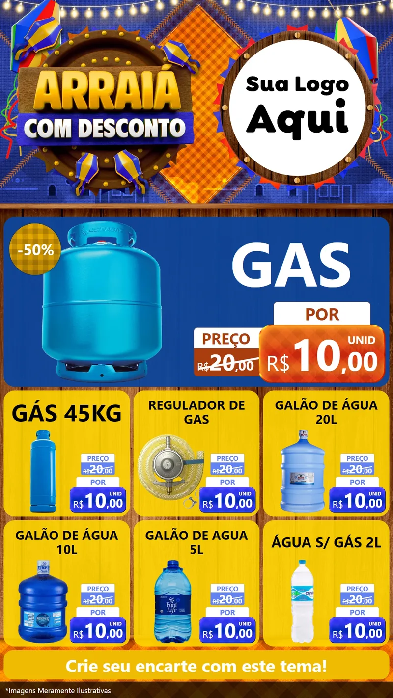 Modelo de Rede Social para Stories com o tema Arraiá Com Desconto para Água e gás