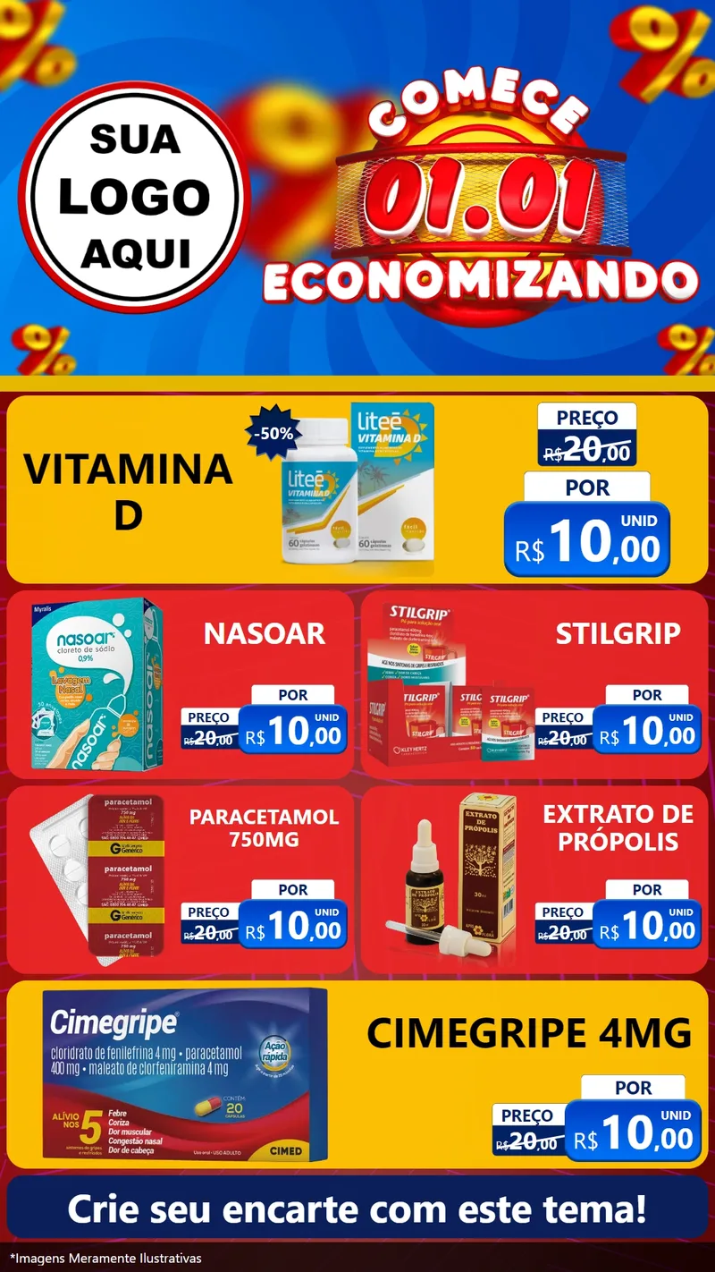 Modelo de TV para TV Vertical com o tema Comece 1º de Janeiro Economizando para Farmácia