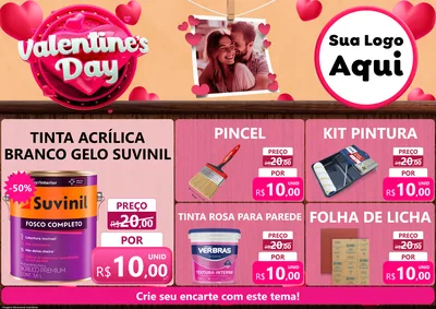 Modelo de Encarte para Encarte A4 Horizontal com o tema Valentine's Day para Tintas e Ferramentas