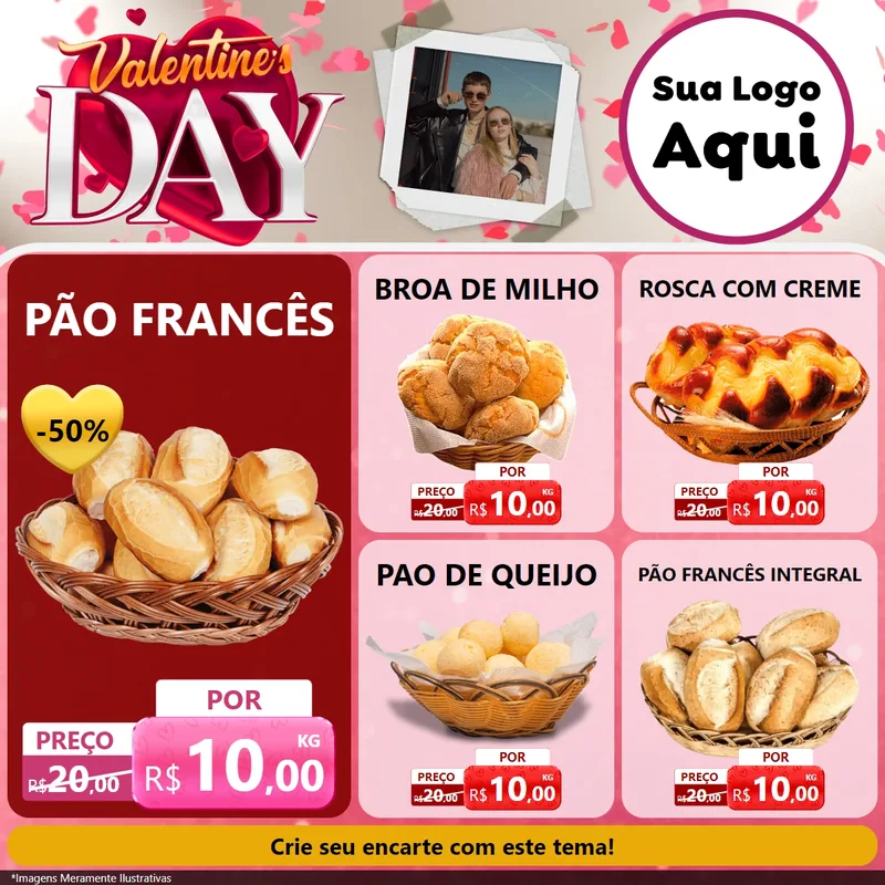 Modelo de Rede Social para Feed Facebook com o tema Valentine's Day para Padaria