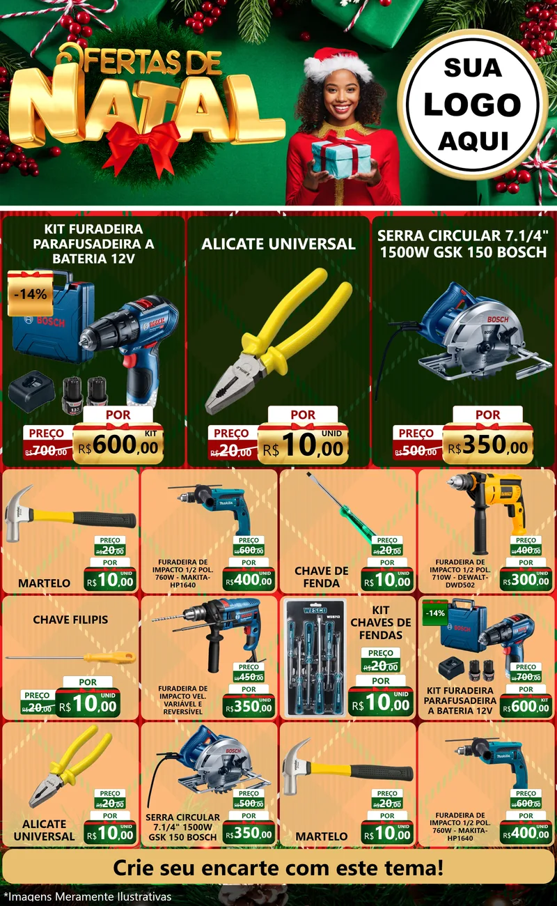 Modelo de Encarte para Encarte Grande com o tema Ofertas de Natal para Maquinas e Ferramentas