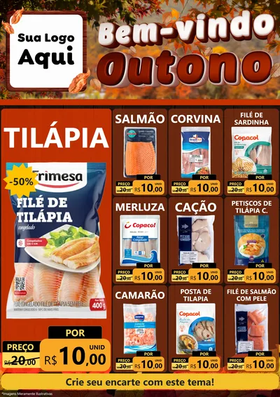 Modelo de Encarte para Encarte A4 Vertical com o tema Bem-vindo Outono para Peixaria