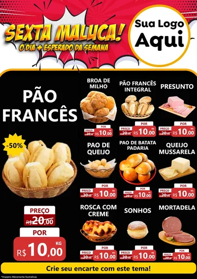 Modelo de Encarte para Encarte A4 Vertical com o tema Sexta Maluca! para Padaria