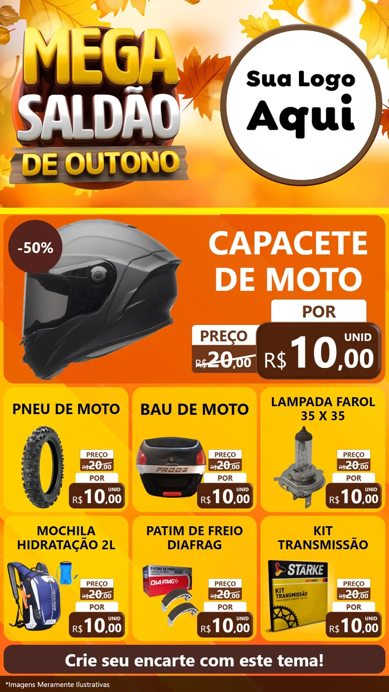 Modelo de Rede Social para Stories com o tema Mega Saldão de Outono para Moto peças