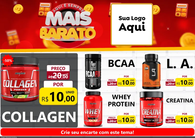 Modelo de Encarte para Encarte A4 Horizontal com o tema Mais Barato para Suplementos alimentares