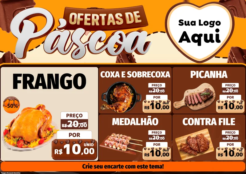 Modelo de Encarte para Encarte A4 Horizontal com o tema Ofertas de Páscoa para Assados