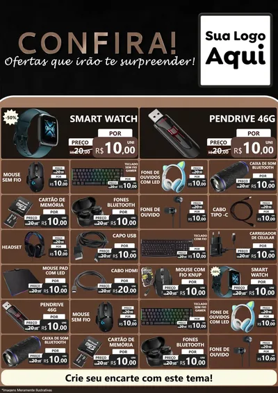 Modelo de Encarte para Encarte A4 Vertical com o tema Confira! Ofertas que irão te surpreender! para Informática