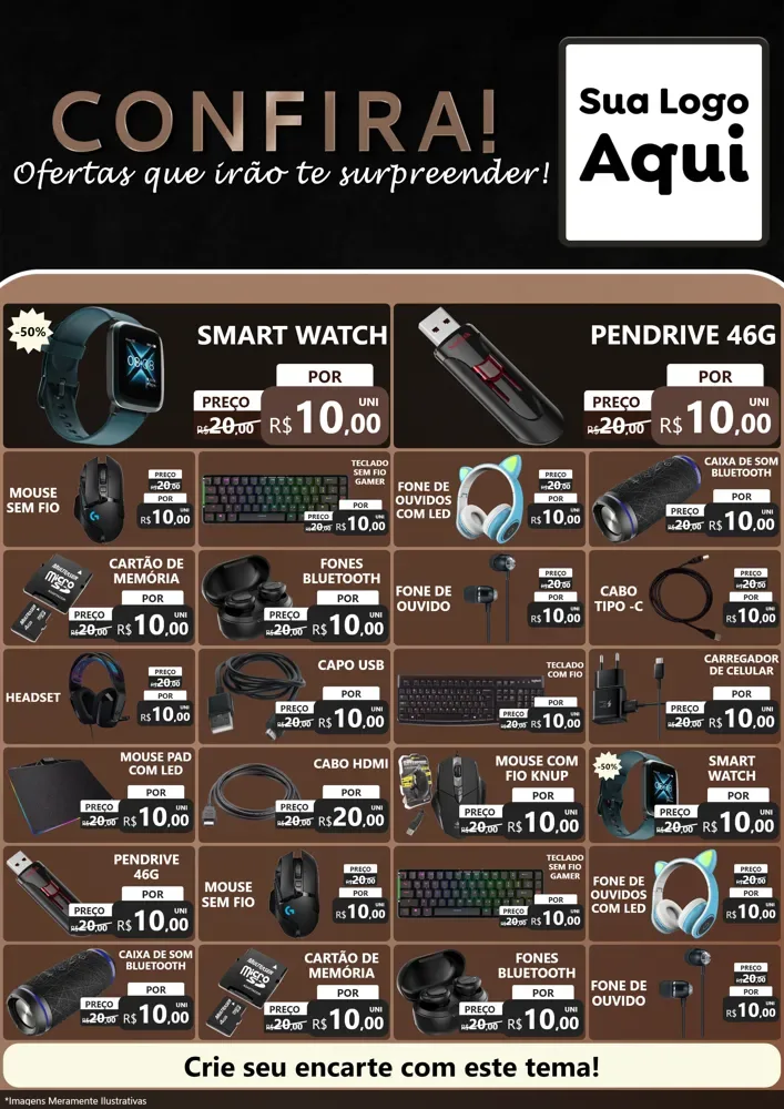 Modelo de Encarte para Encarte A4 Vertical com o tema Confira! Ofertas que irão te surpreender! para Informática