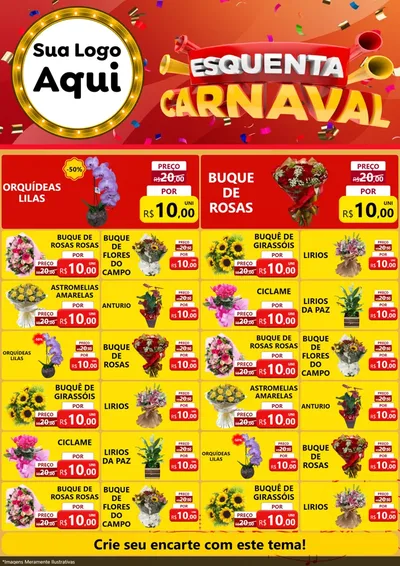 Modelo de Encarte para Encarte A4 Vertical com o tema Esquenta Carnaval para Floricultura e jardim