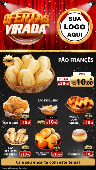 Modelo de Rede Social para Stories com o tema Ofertas da Virada para Padaria