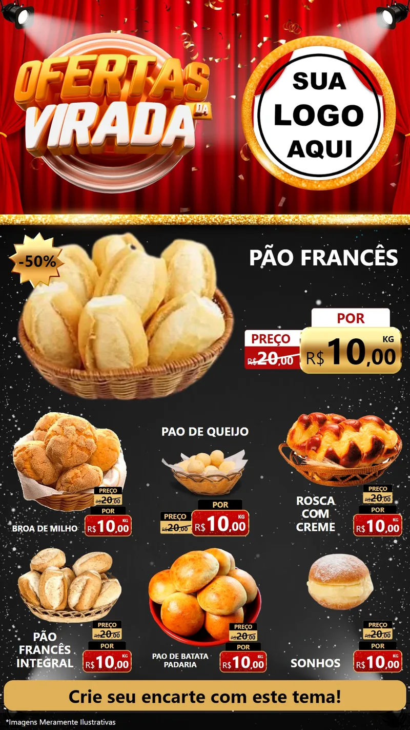 Modelo de Rede Social para Stories com o tema Ofertas da Virada para Padaria