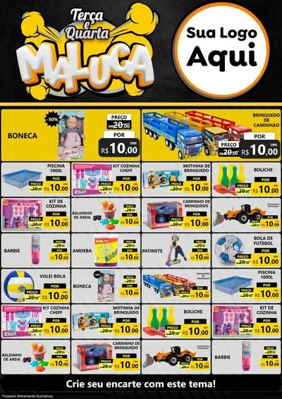 Modelo de Encarte para Encarte A4 Vertical com o tema Terça e Quarta Maluca para Brinquedos