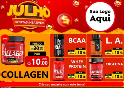 Modelo de Encarte para Encarte A4 Horizontal com o tema Julho Ofertas Imbatíveis para Suplementos alimentares