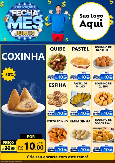 Modelo de Encarte para Encarte A4 Vertical com o tema Operação Fecha Mês, Junho para Salgadaria