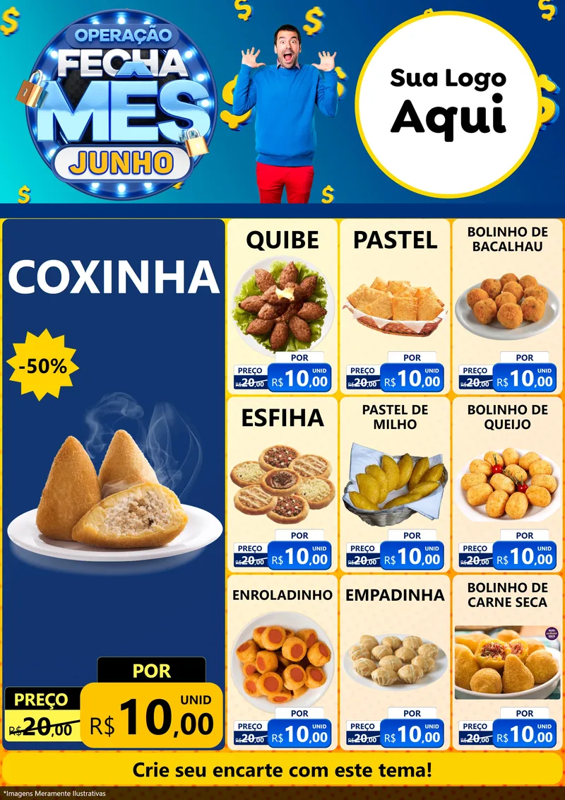 Modelo de Encarte para Encarte A4 Vertical com o tema Operação Fecha Mês, Junho para Salgadaria