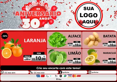 Modelo de Encarte para Encarte A4 Horizontal com o tema Promoção de Aniversário - 30 Anos para Hortifrúti