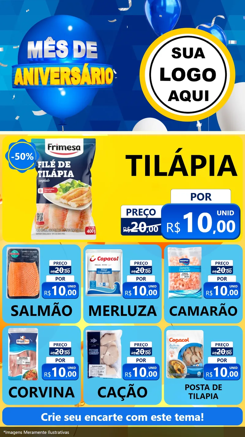 Modelo de Rede Social para Stories com o tema Mês de Aniversário para Peixaria