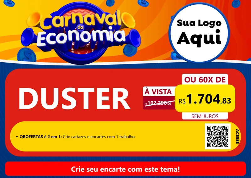 Modelo de Cartaz para Cartaz A4 Horizontal com o tema Carnaval da Economia para Concessionaria de Carros
