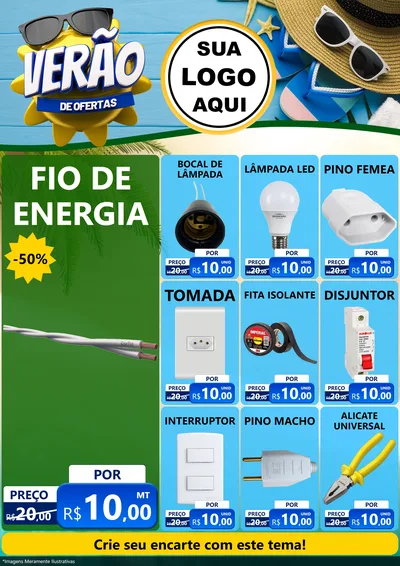 Modelo de Encarte para Encarte A4 Vertical com o tema Verão de Ofertas para Materiais Elétricos