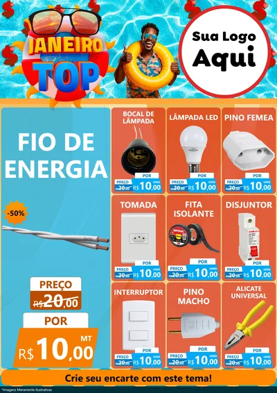 Modelo de Encarte para Encarte A4 Vertical com o tema Janeiro Top para Materiais Elétricos