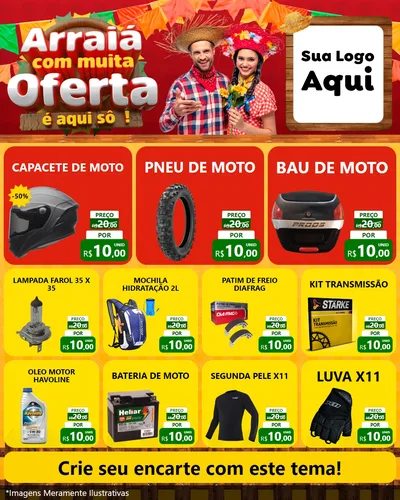 Modelo de Rede Social para Feed Instagram com o tema Arraiá Com Muita Oferta - É Aqui Sô! para Moto peças