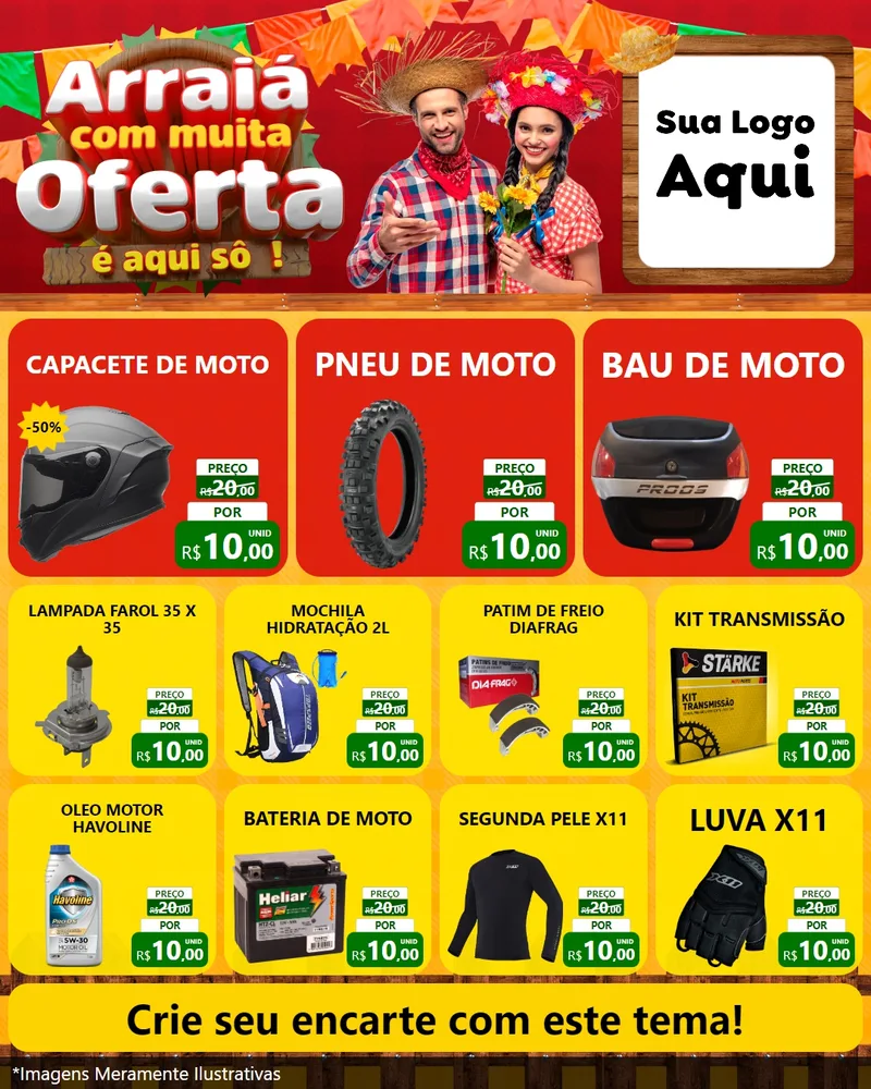 Modelo de Rede Social para Feed Instagram com o tema Arraiá Com Muita Oferta - É Aqui Sô! para Moto peças