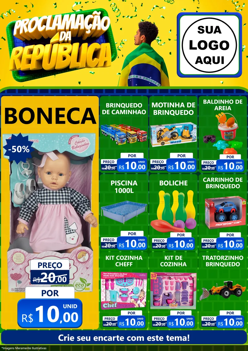 Modelo de Encarte para Encarte A4 Vertical com o tema Proclamação da República para Brinquedos