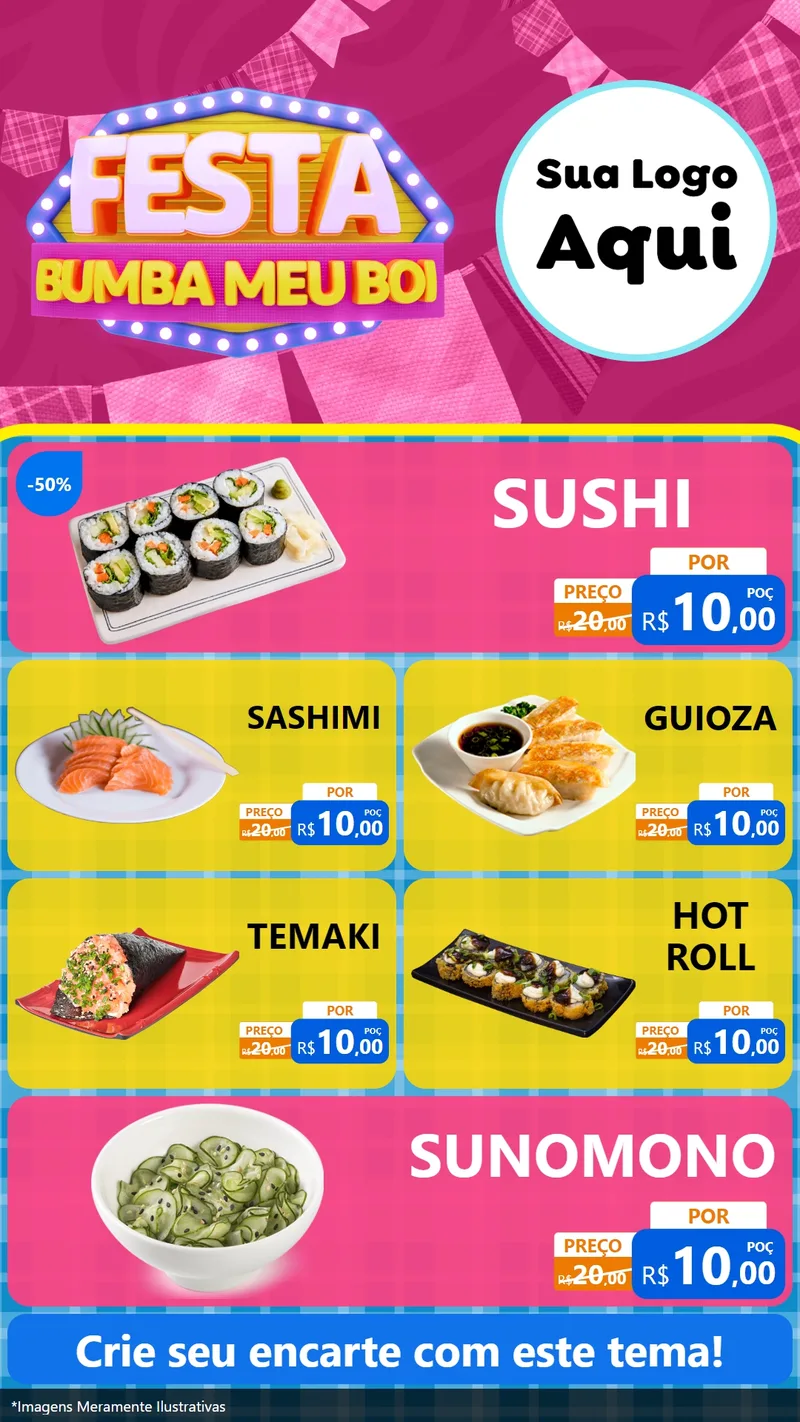 Modelo de TV para TV Vertical com o tema Festa Bumba Meu Boi para Comida japonesa