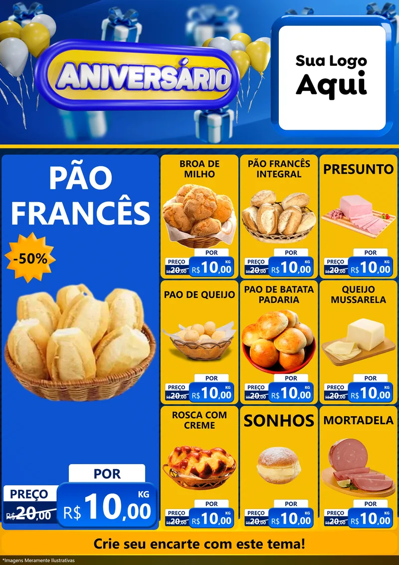 Modelo de Encarte para Encarte A4 Vertical com o tema Aniversário para Padaria