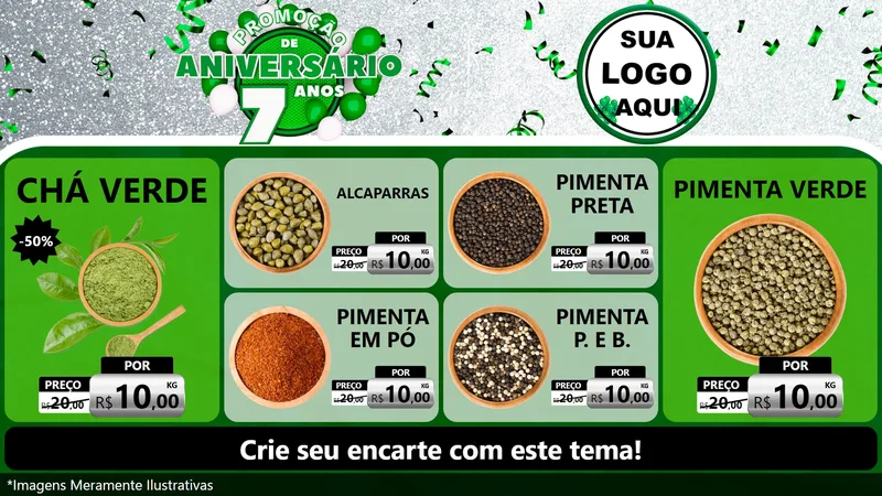 Modelo de TV para TV Horizontal com o tema Promoção de Aniversário - 7 Anos para Produtos Naturais