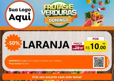 Modelo de Cartaz para Cartaz A4 Horizontal com o tema Frutas e Verduras Domingo para Hortifrúti