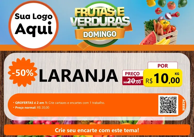 Modelo de Cartaz para Cartaz A4 Horizontal com o tema Frutas e Verduras Domingo para Hortifrúti