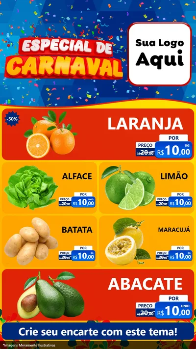 Modelo de TV para TV Vertical com o tema Especial de Carnaval para Hortifrúti