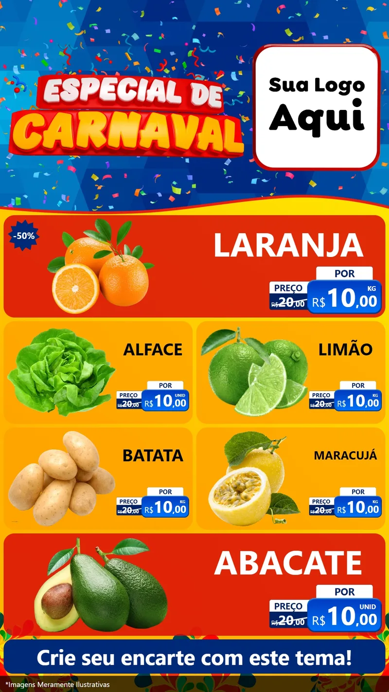 Modelo de TV para TV Vertical com o tema Especial de Carnaval para Hortifrúti