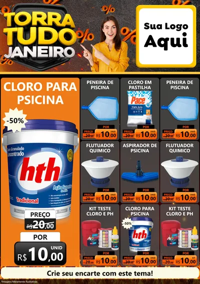 Modelo de Encarte para Encarte A4 Vertical com o tema Torra Tudo Janeiro para Produtos para Piscina