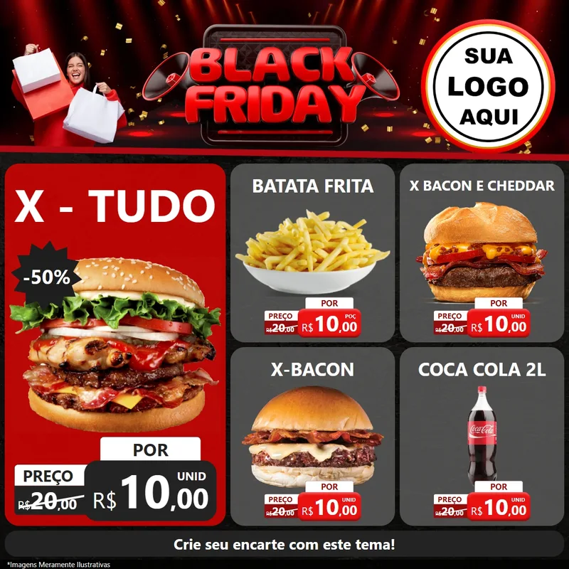 Modelo de Rede Social para Feed Facebook com o tema Black Friday para Hamburgueria