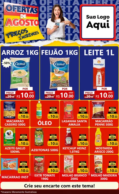 Modelo de Encarte para Encarte Grande com o tema Ofertas de Agosto - Preços Incríveis para Supermercado