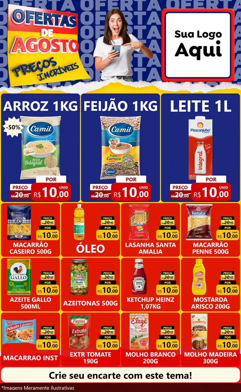 Modelo de Encarte para Encarte Grande com o tema Ofertas de Agosto - Preços Incríveis para Supermercado