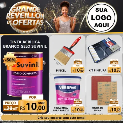 Modelo de Rede Social para Feed Facebook com o tema Grande Réveillon de Ofertas para Tintas e Ferramentas