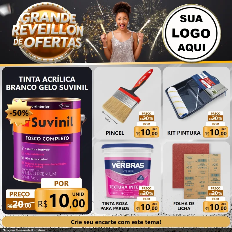 Modelo de Rede Social para Feed Facebook com o tema Grande Réveillon de Ofertas para Tintas e Ferramentas