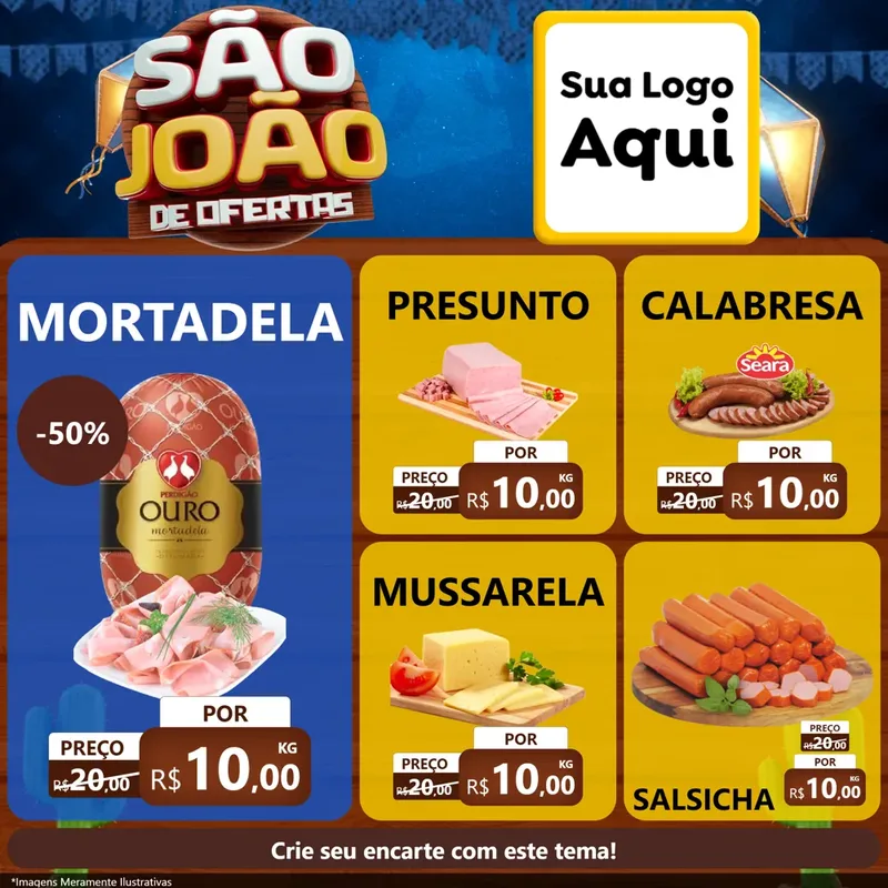 Modelo de Rede Social para Feed Facebook com o tema São João Ofertas Imbatíveis! - Junina para Frios e Laticínios