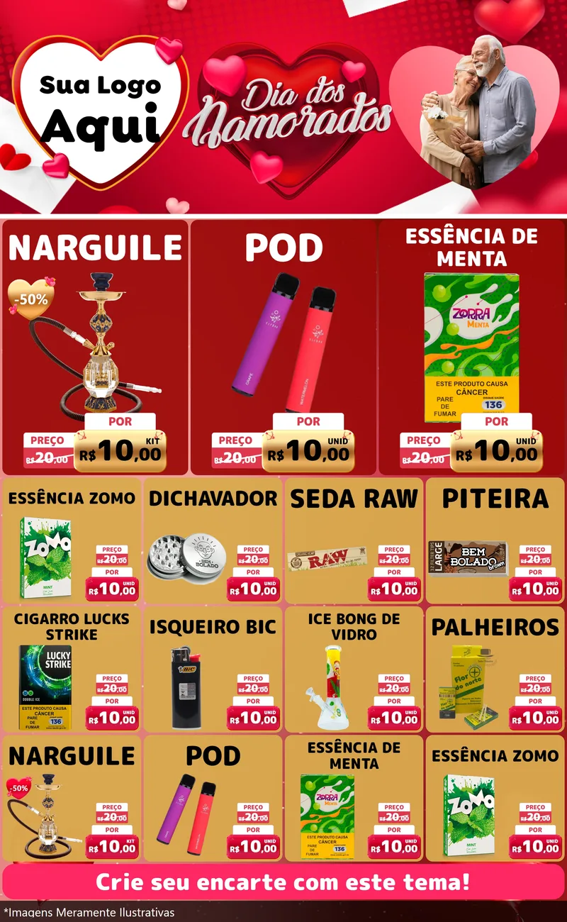 Modelo de Encarte para Encarte Grande com o tema Dia Dos Namorados para Tabacaria