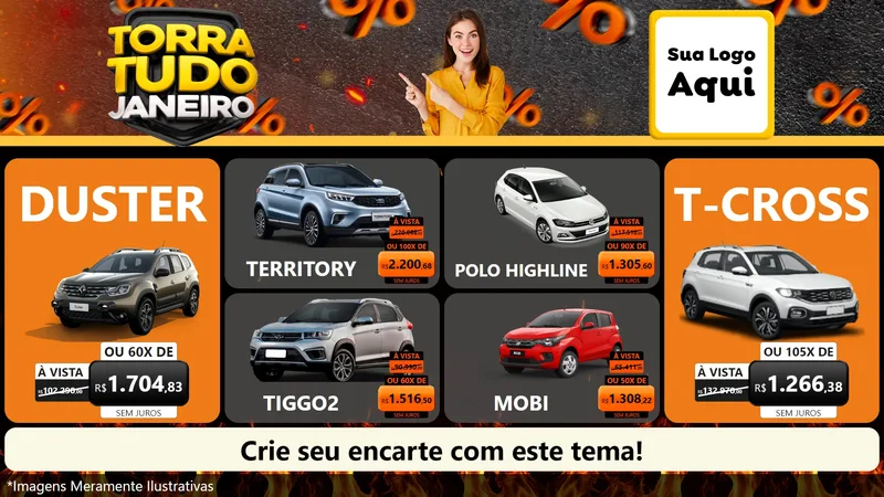 Modelo de TV para TV Horizontal com o tema Torra Tudo Janeiro para Concessionaria de Carros