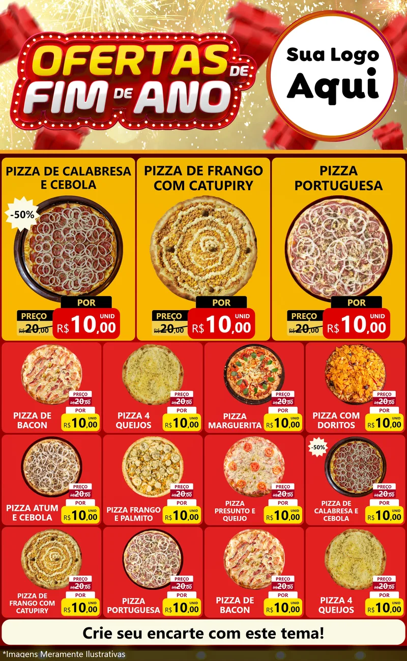 Modelo de Encarte para Encarte Grande com o tema Ofertas de Fim de Ano para Pizzaria