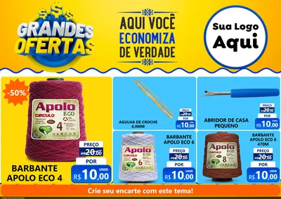 Modelo de Encarte para Encarte A4 Horizontal com o tema Grandes Ofertas para Armarinho e Aviamentos