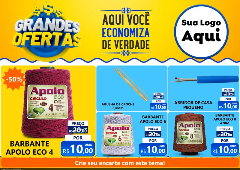 Modelo de Encarte para Encarte A4 Horizontal com o tema Grandes Ofertas para Armarinho e Aviamentos