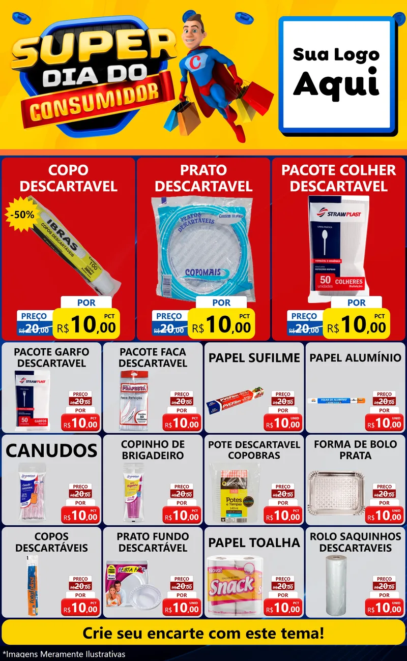 Modelo de Encarte para Encarte Grande com o tema Super Dia do Consumidor para Embalagens