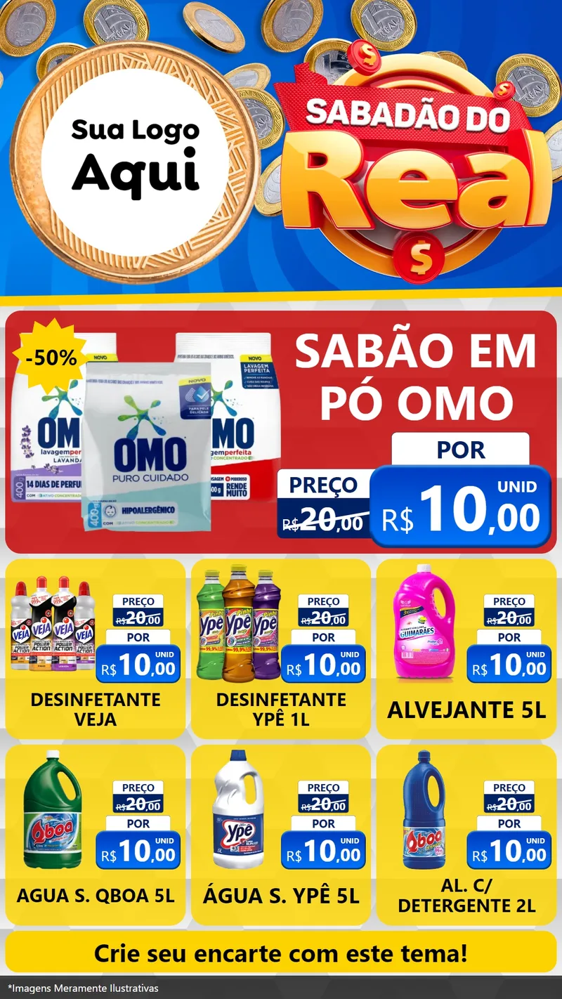 Modelo de Rede Social para Stories com o tema Sabadão do Real para Produtos de Limpeza