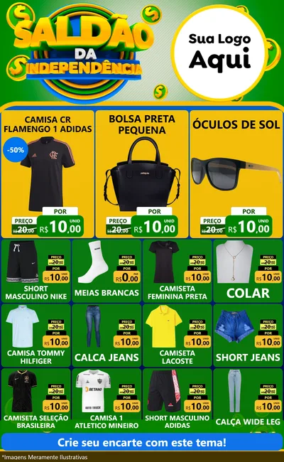 Modelo de Encarte para Encarte Grande com o tema Saldão da Indepêndencia para Roupas e acessórios